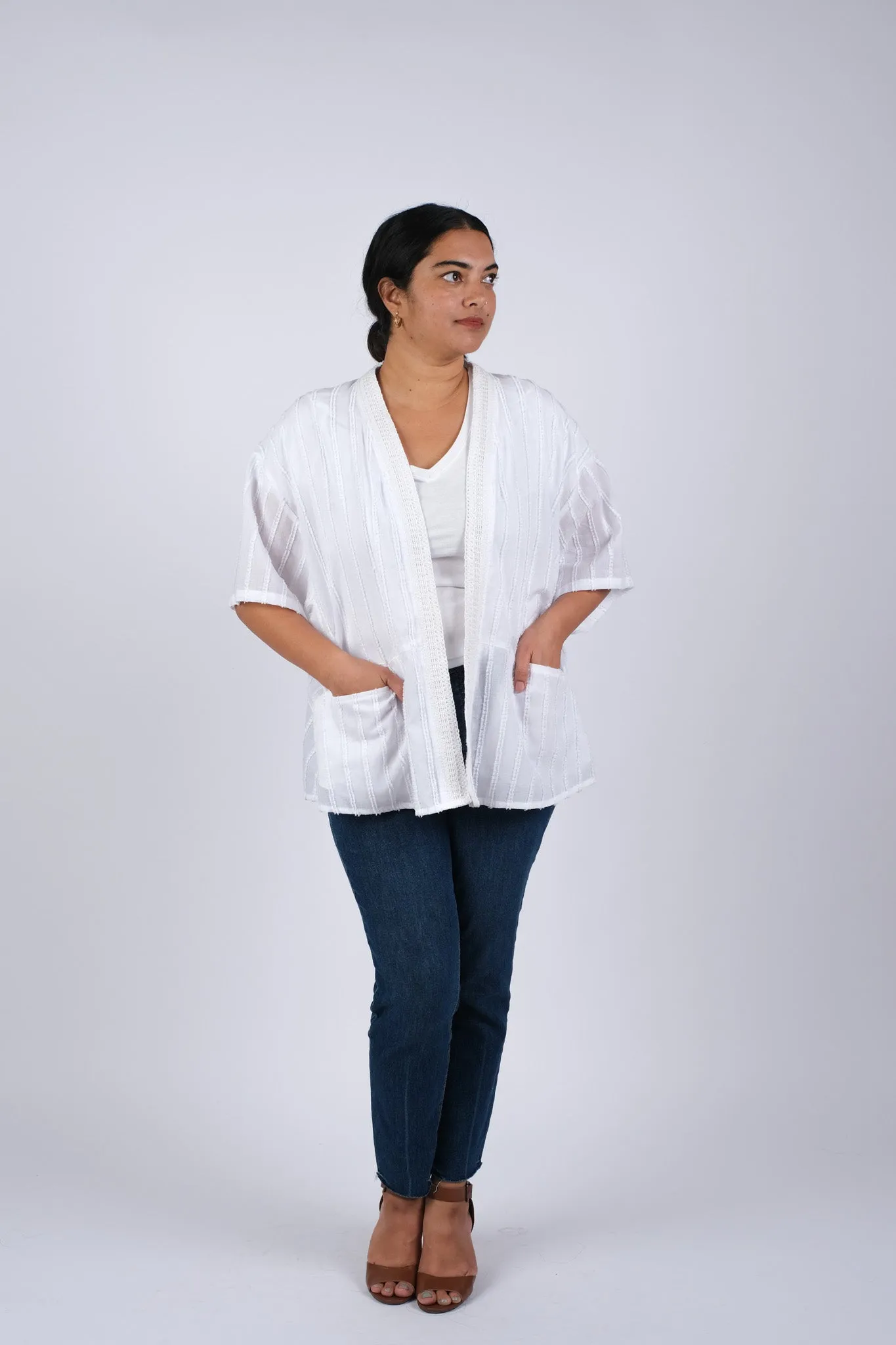 225043 White Chic Classic Cardigan