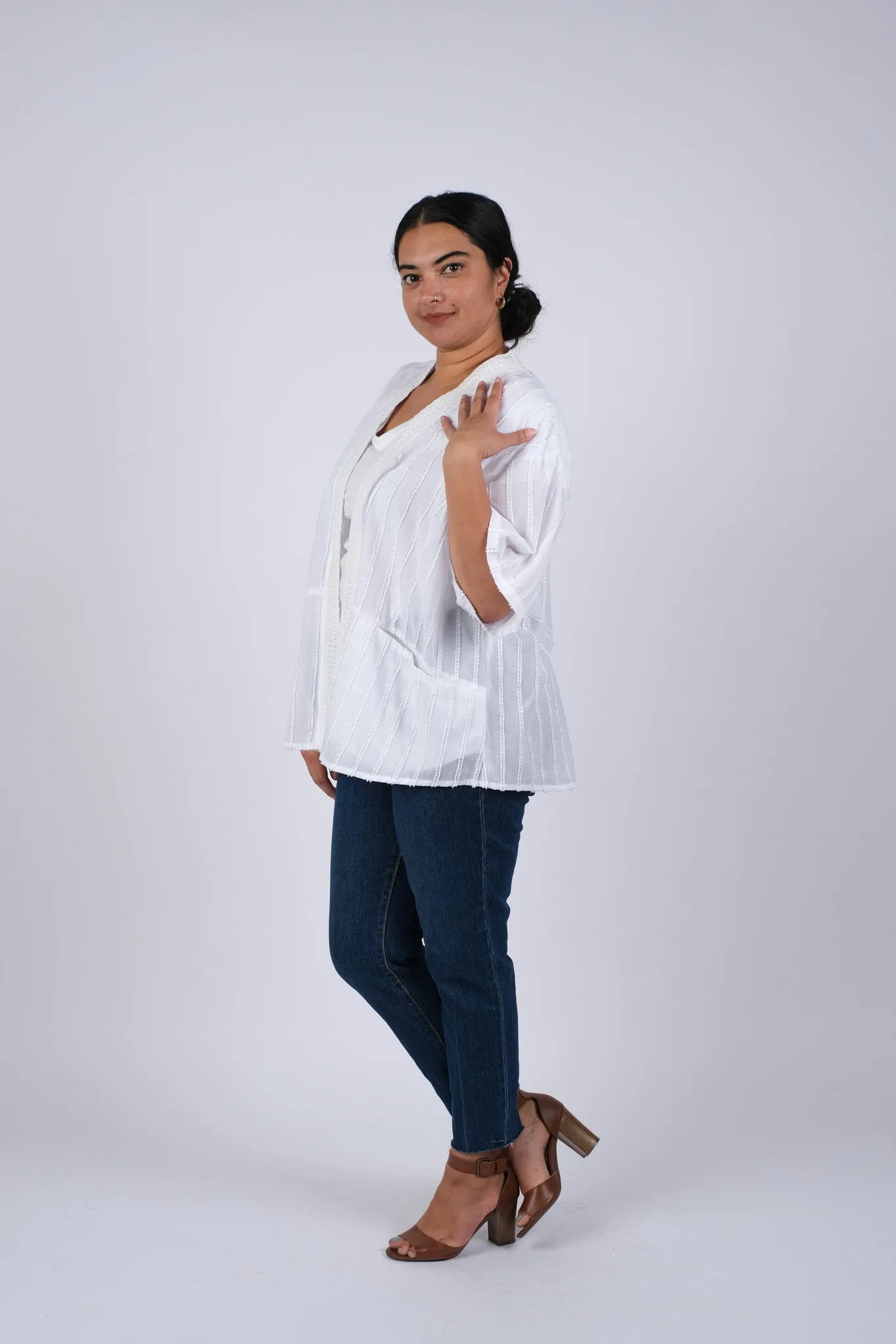 225043 White Chic Classic Cardigan
