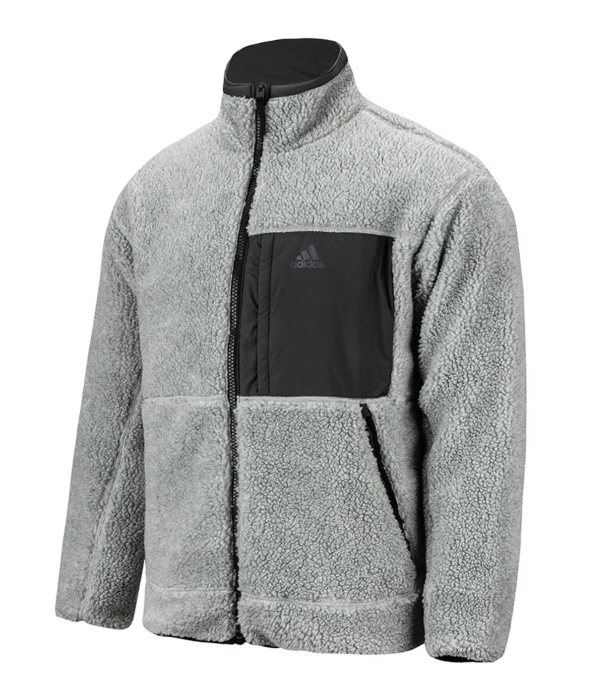 Adidas Men's Sherpa Lined Reversible Medium Gray Heather Light Jacket GF0051