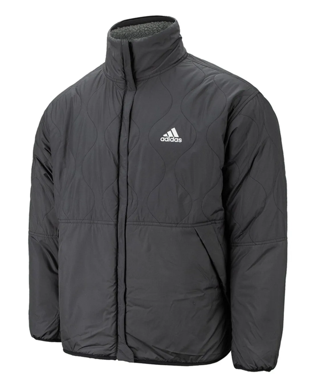Adidas Men's Sherpa Lined Reversible Medium Gray Heather Light Jacket GF0051