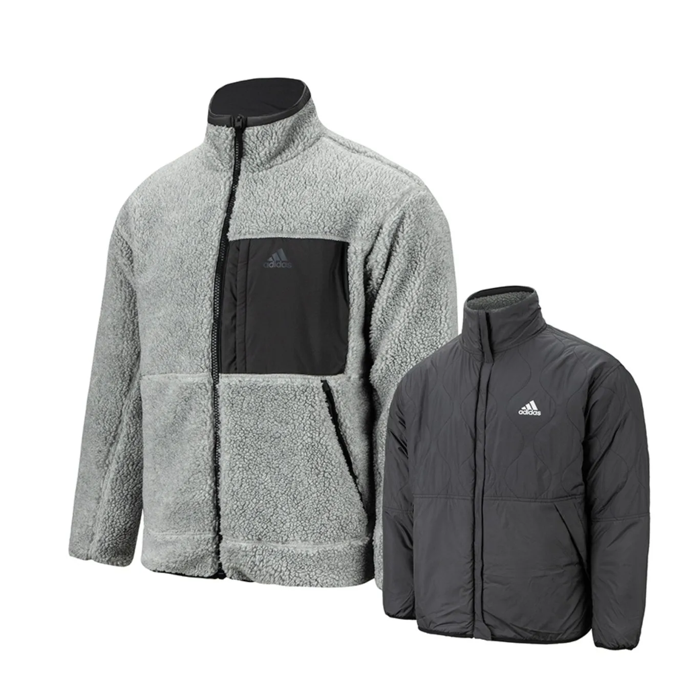 Adidas Men's Sherpa Lined Reversible Medium Gray Heather Light Jacket GF0051