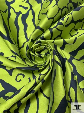 Animal Pattern Inspired Reversible Zibeline Mikado - Lime Green / Navy