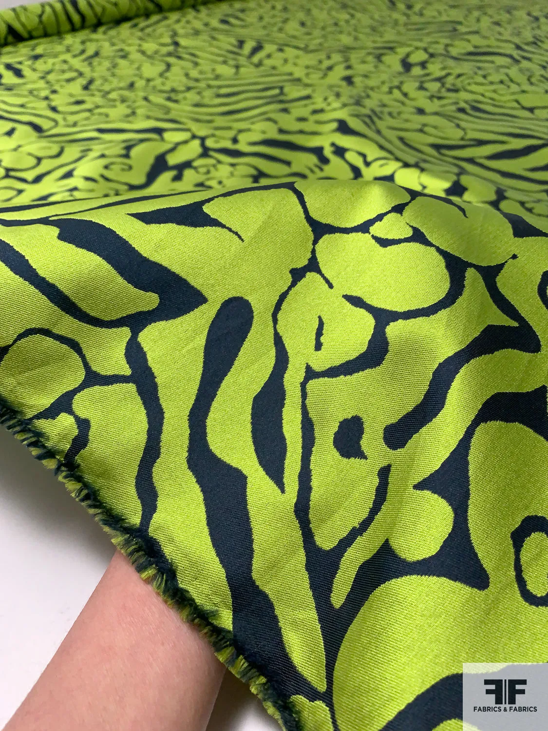 Animal Pattern Inspired Reversible Zibeline Mikado - Lime Green / Navy