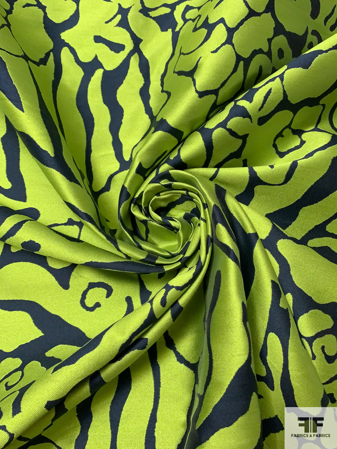 Animal Pattern Inspired Reversible Zibeline Mikado - Lime Green / Navy
