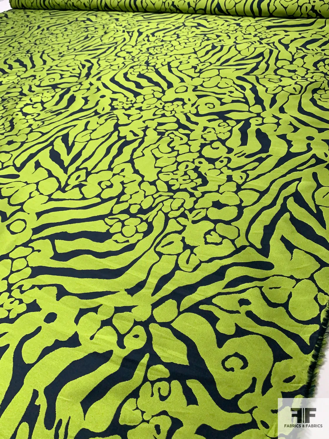 Animal Pattern Inspired Reversible Zibeline Mikado - Lime Green / Navy