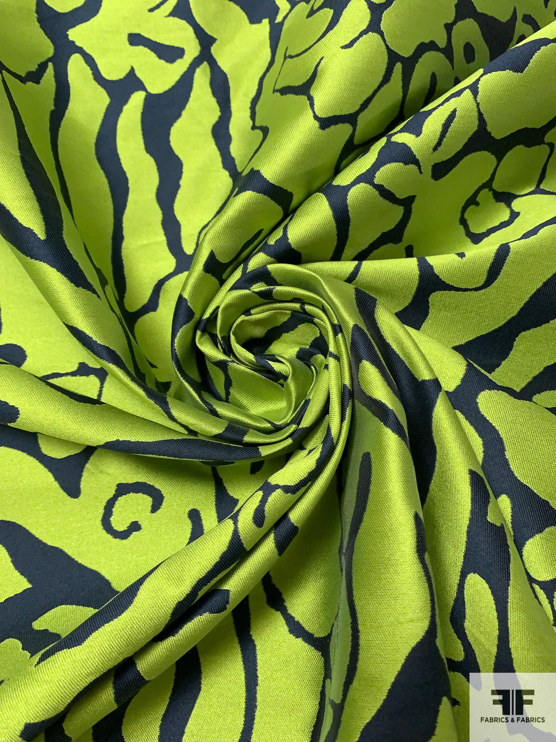 Animal Pattern Inspired Reversible Zibeline Mikado - Lime Green / Navy