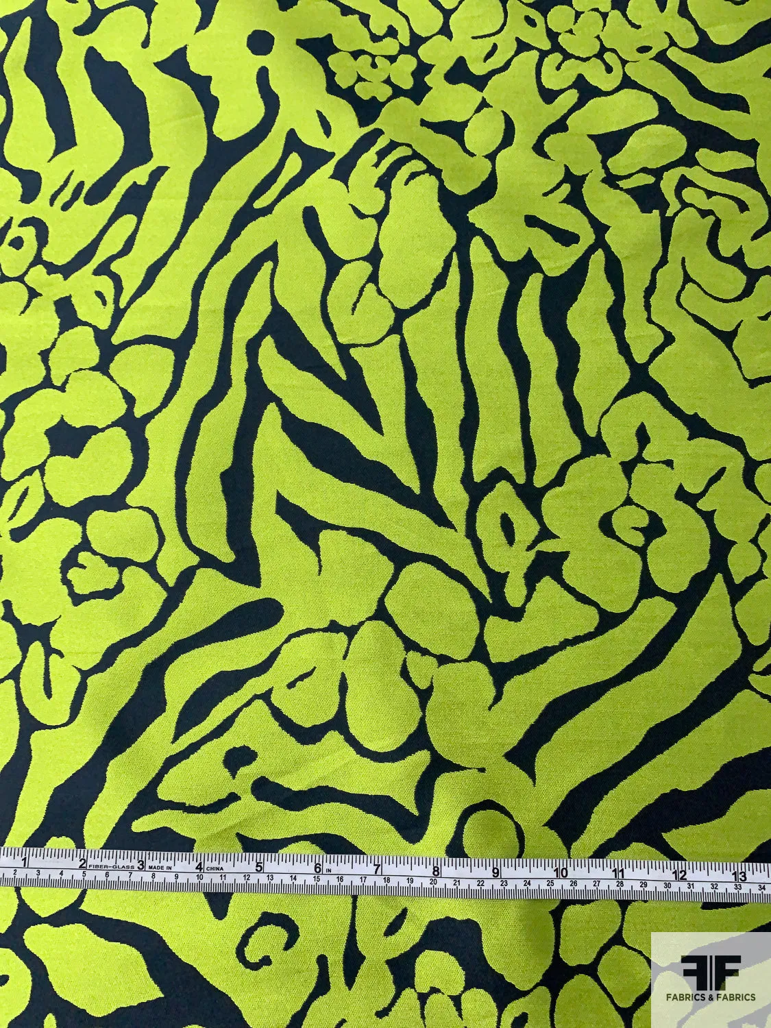 Animal Pattern Inspired Reversible Zibeline Mikado - Lime Green / Navy