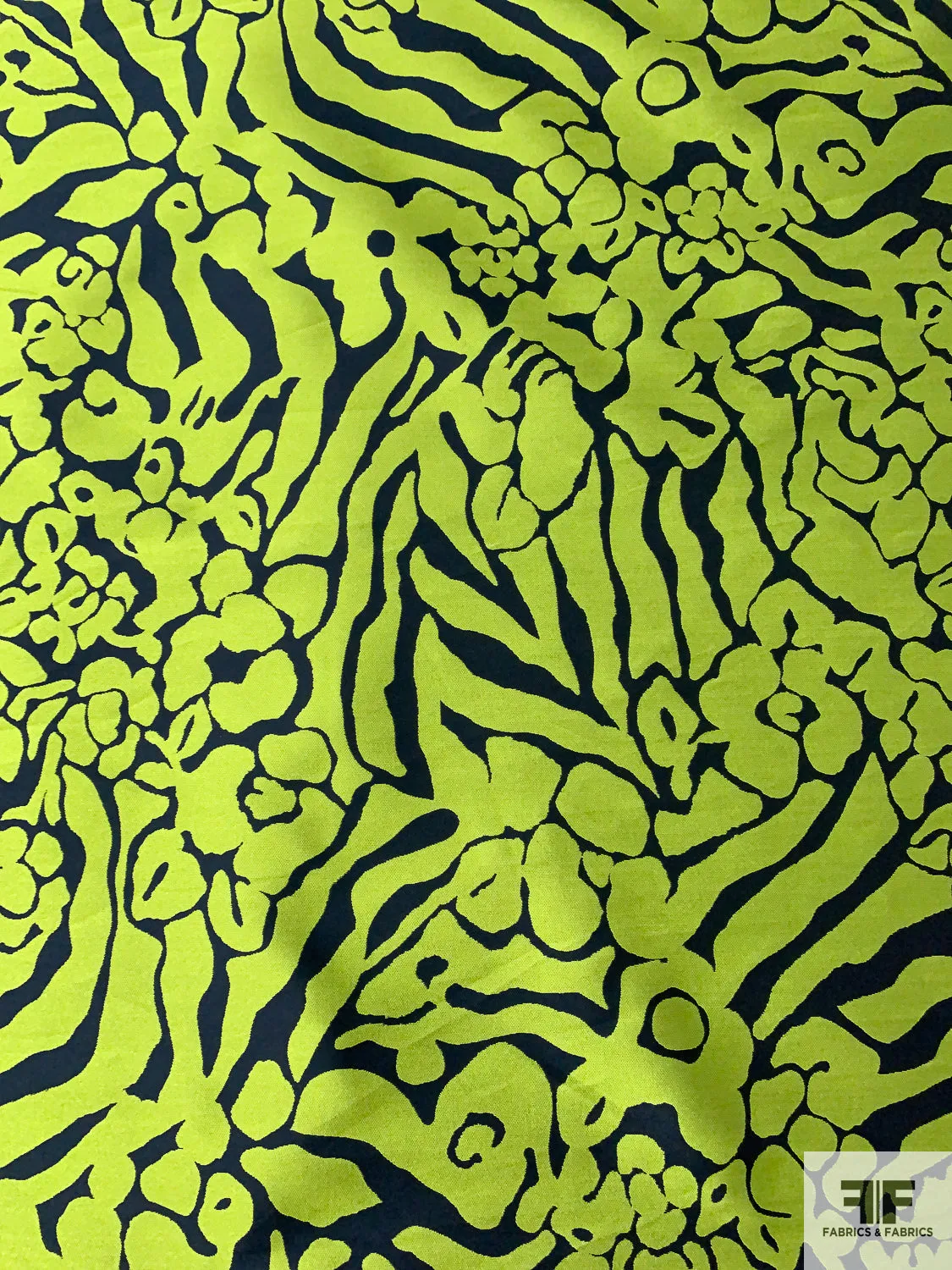 Animal Pattern Inspired Reversible Zibeline Mikado - Lime Green / Navy