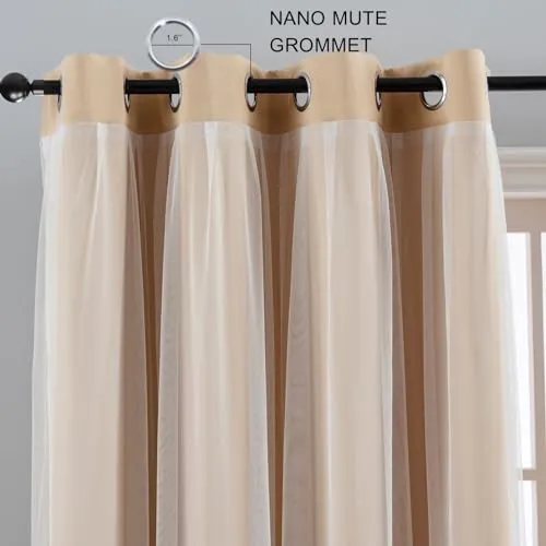 Anytime Home Curtains Blackout and Sheer Layered Solid Window Curtain Panel Pair with Grommet Top, 52Wx72L,Wine Red