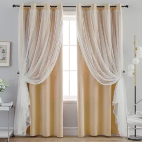 Anytime Home Curtains Blackout and Sheer Layered Solid Window Curtain Panel Pair with Grommet Top, 52Wx72L,Wine Red
