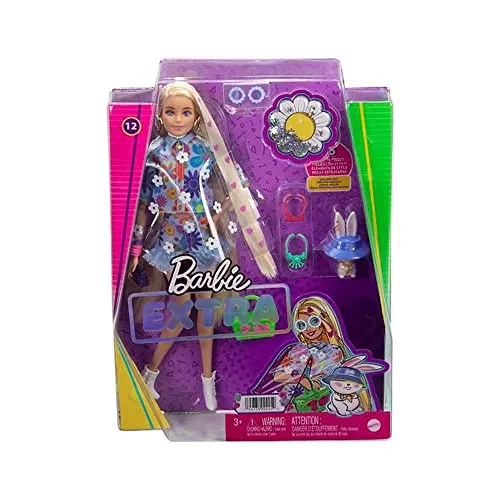 Barbie Extra Doll #12 in Floral 2-Piece Fashion & Accessories, with Pet Bunny