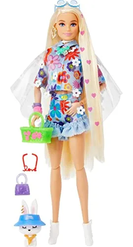 Barbie Extra Doll #12 in Floral 2-Piece Fashion & Accessories, with Pet Bunny