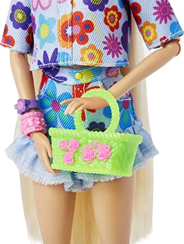 Barbie Extra Doll #12 in Floral 2-Piece Fashion & Accessories, with Pet Bunny