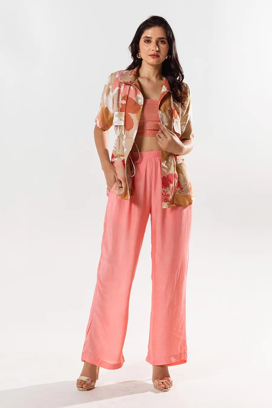 Beige & Pink Printed Co-ord Set
