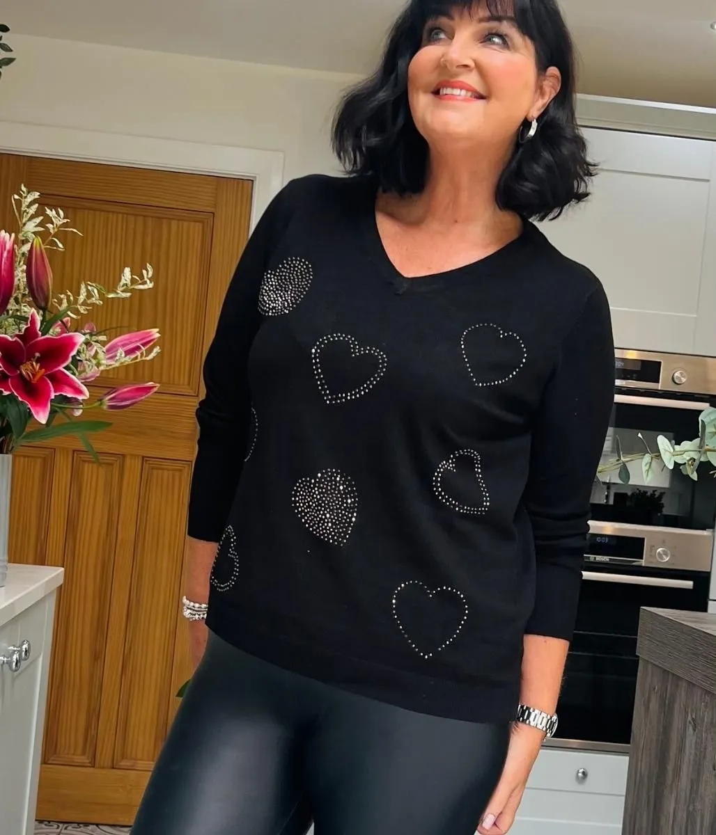 Black Diamante Heart Jumper