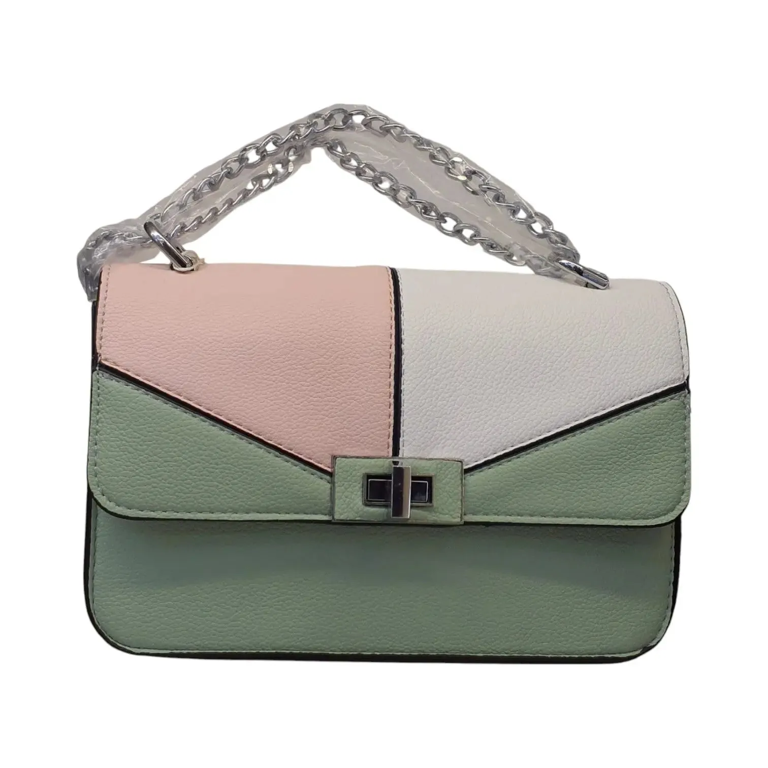Block Shoulder Bag with Stylish Chain Handle