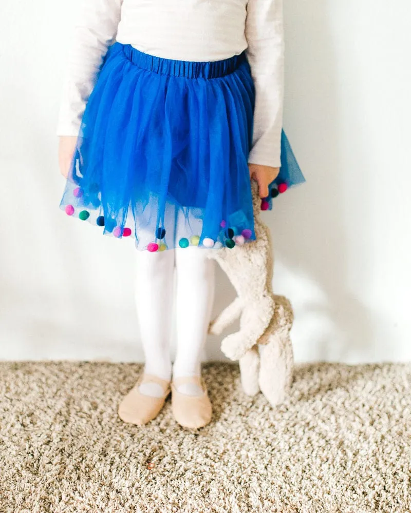 Blue Tutu For Girls | Pom Pom Tutu and Bow Hair Tie | 2Pcs Set