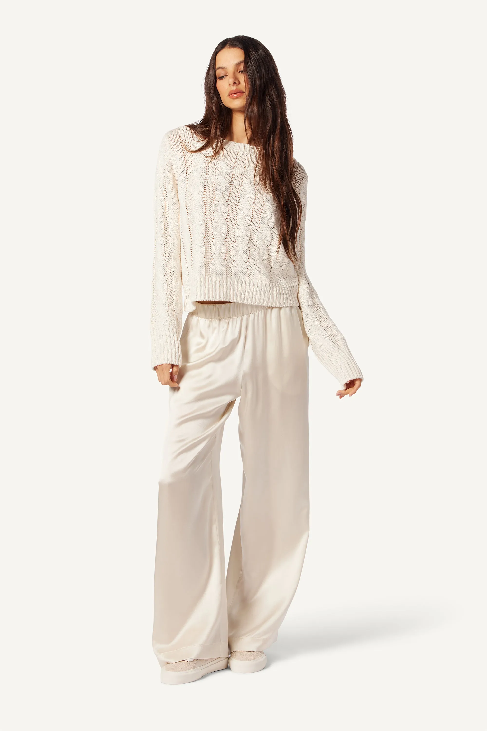 BRYNN SILK WIDE LEG PANT | GARDENIA