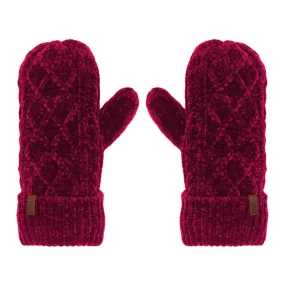 Cable Knit Raspberry Chenille - Mittens Adult