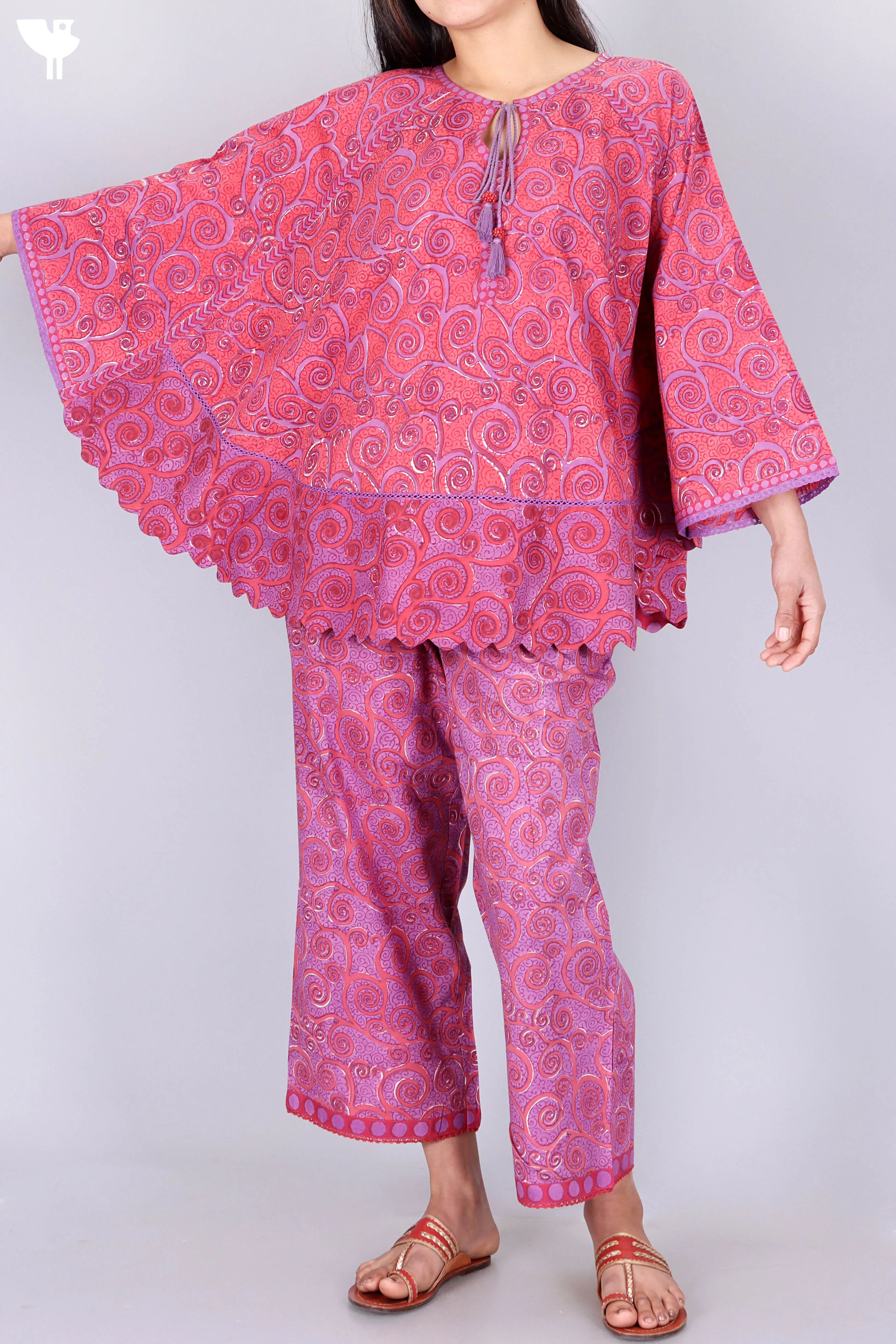 Cambric Cotton Poncho In Block Print