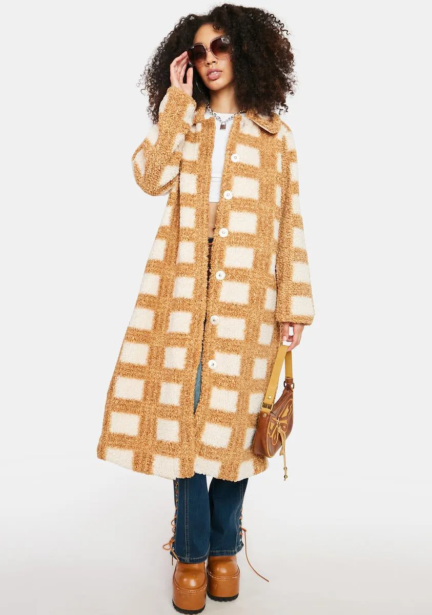 Camel Checkered Longline Coat