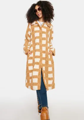 Camel Checkered Longline Coat