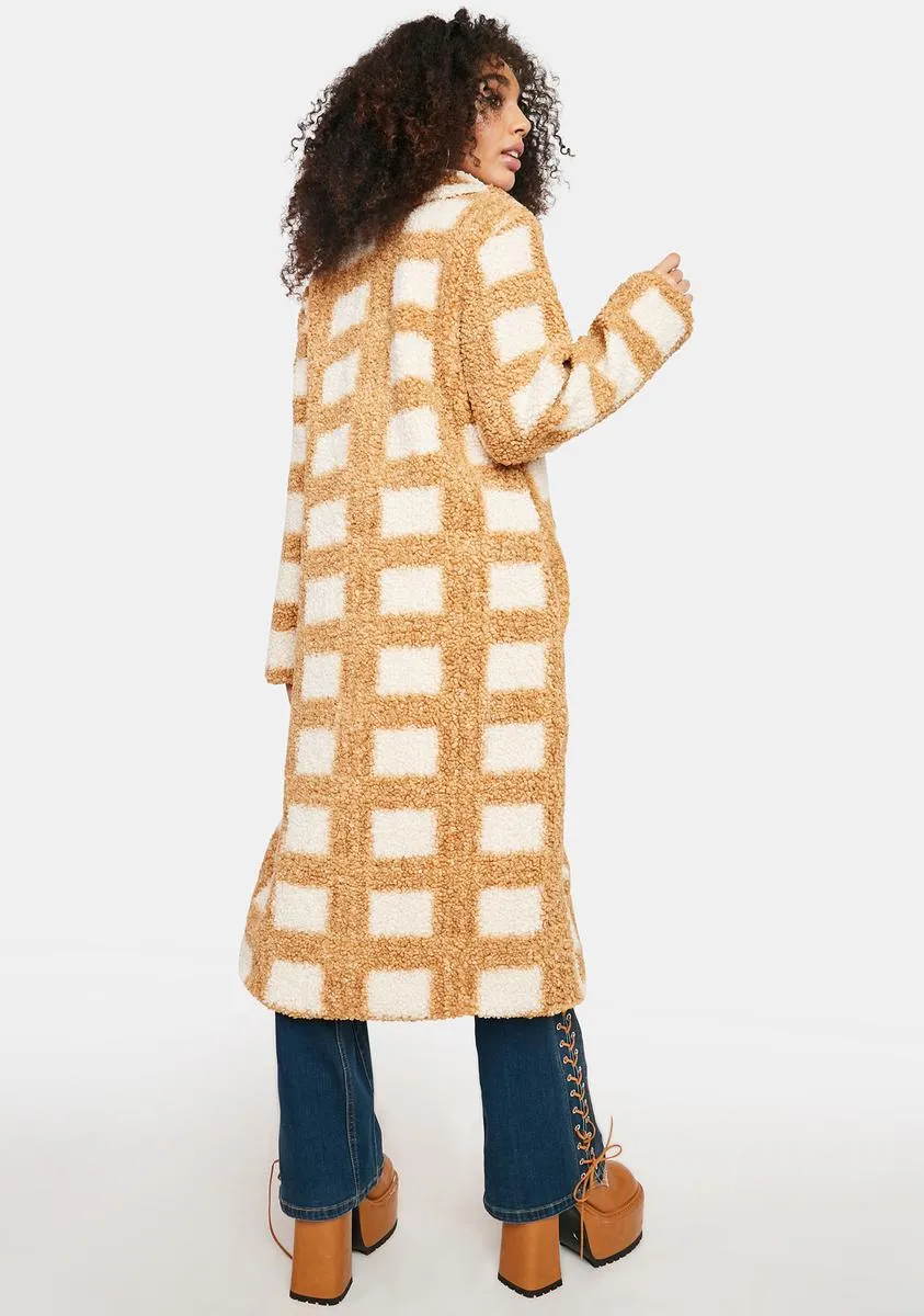 Camel Checkered Longline Coat