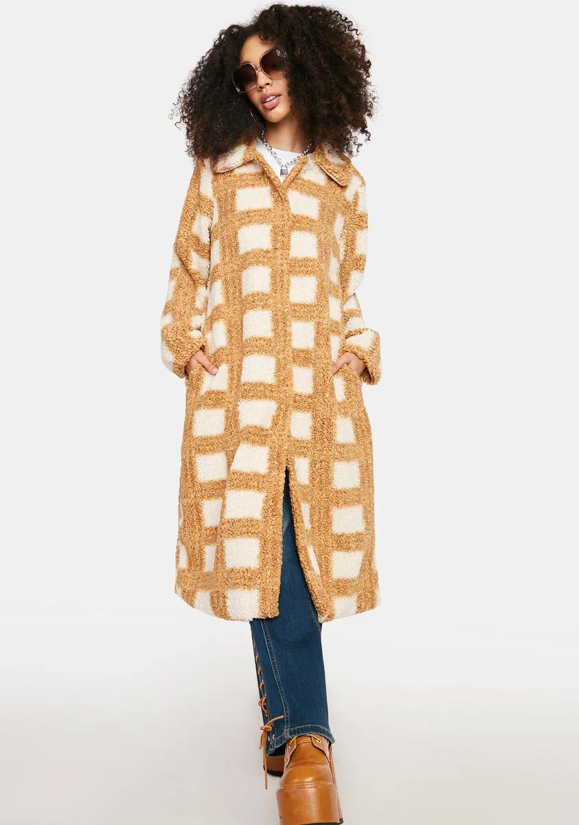 Camel Checkered Longline Coat