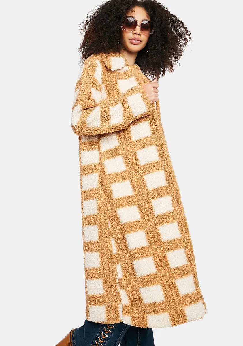 Camel Checkered Longline Coat