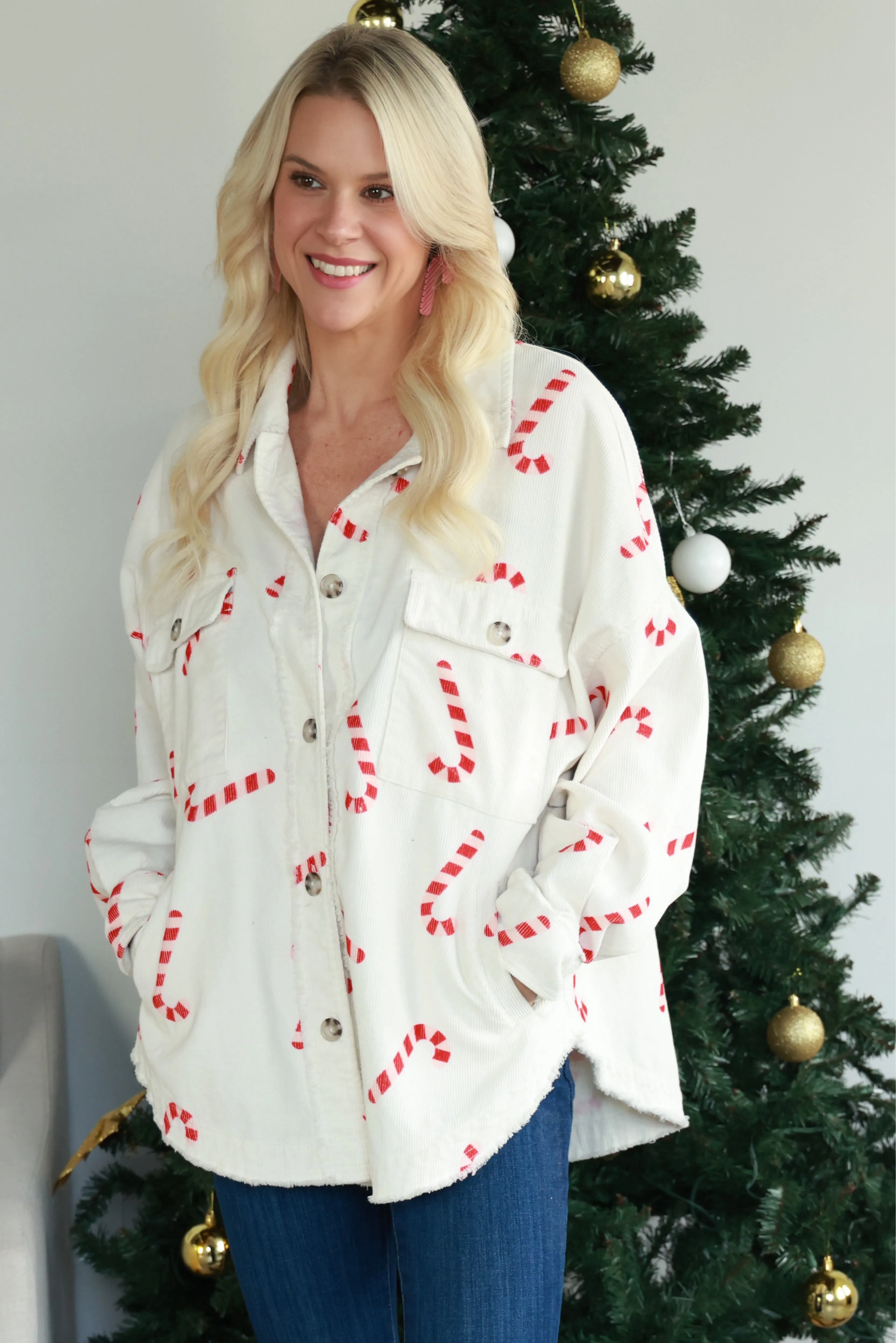 Candy Cane Corduroy Shacket