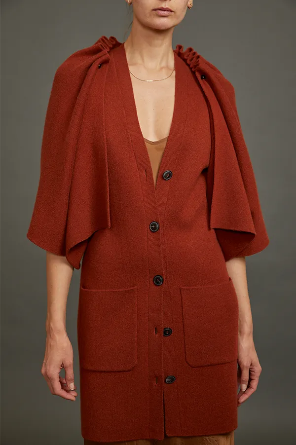 Cardigan with Detachable Cape in Rust