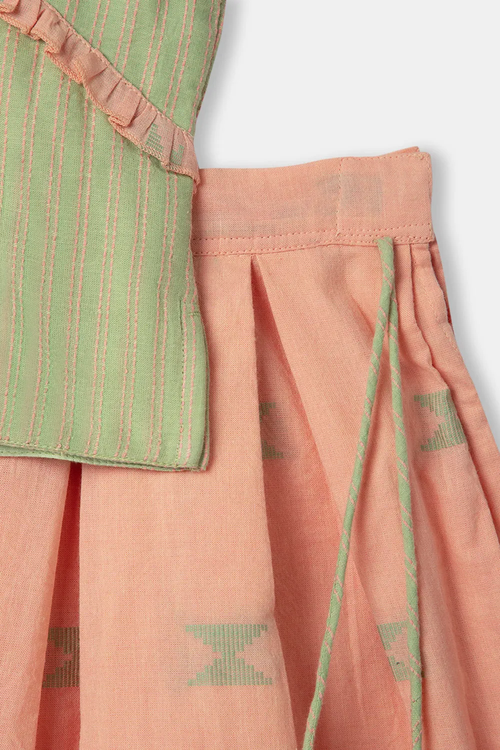 Chittythalli Girls Ethnic Pavadai Set With Sleeveless Top And Box Pleat Skirt - Orange - PS72