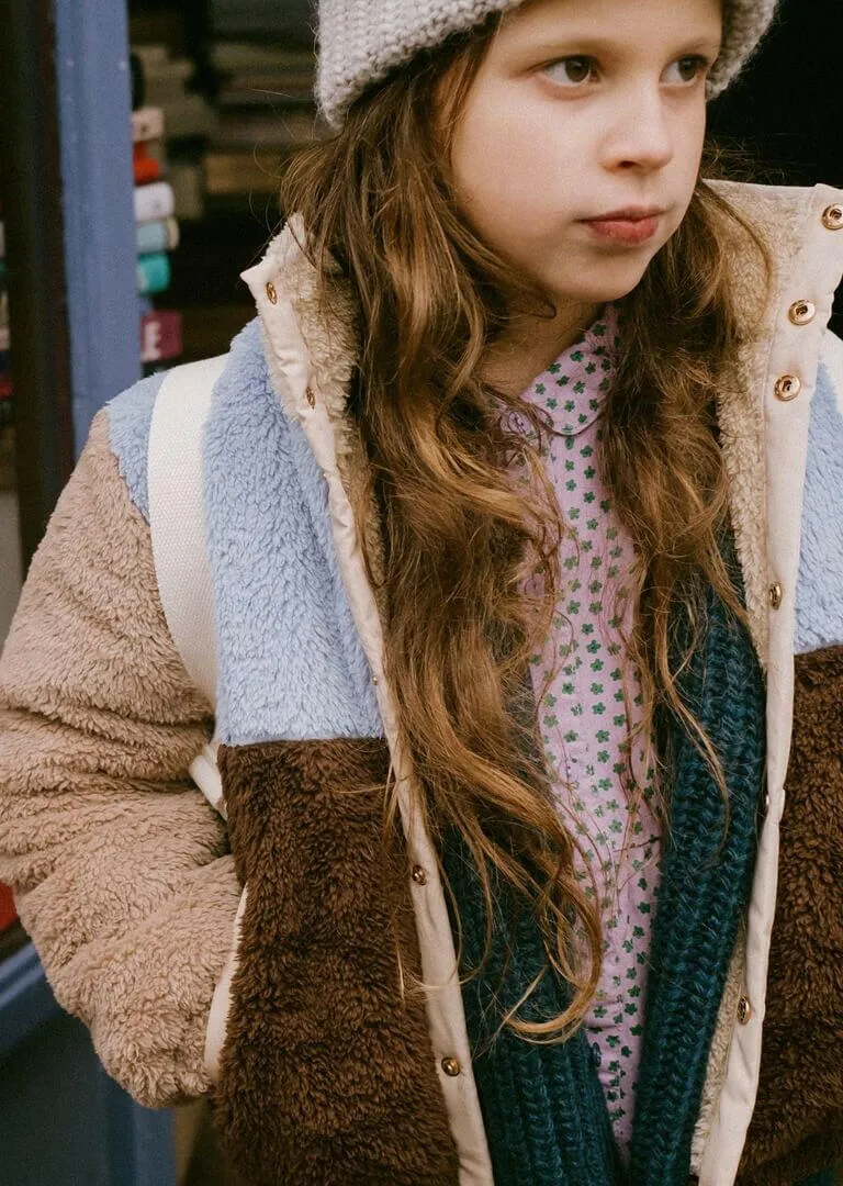 Color Block Polar Sherpa Jacket - Chocolate / Grey