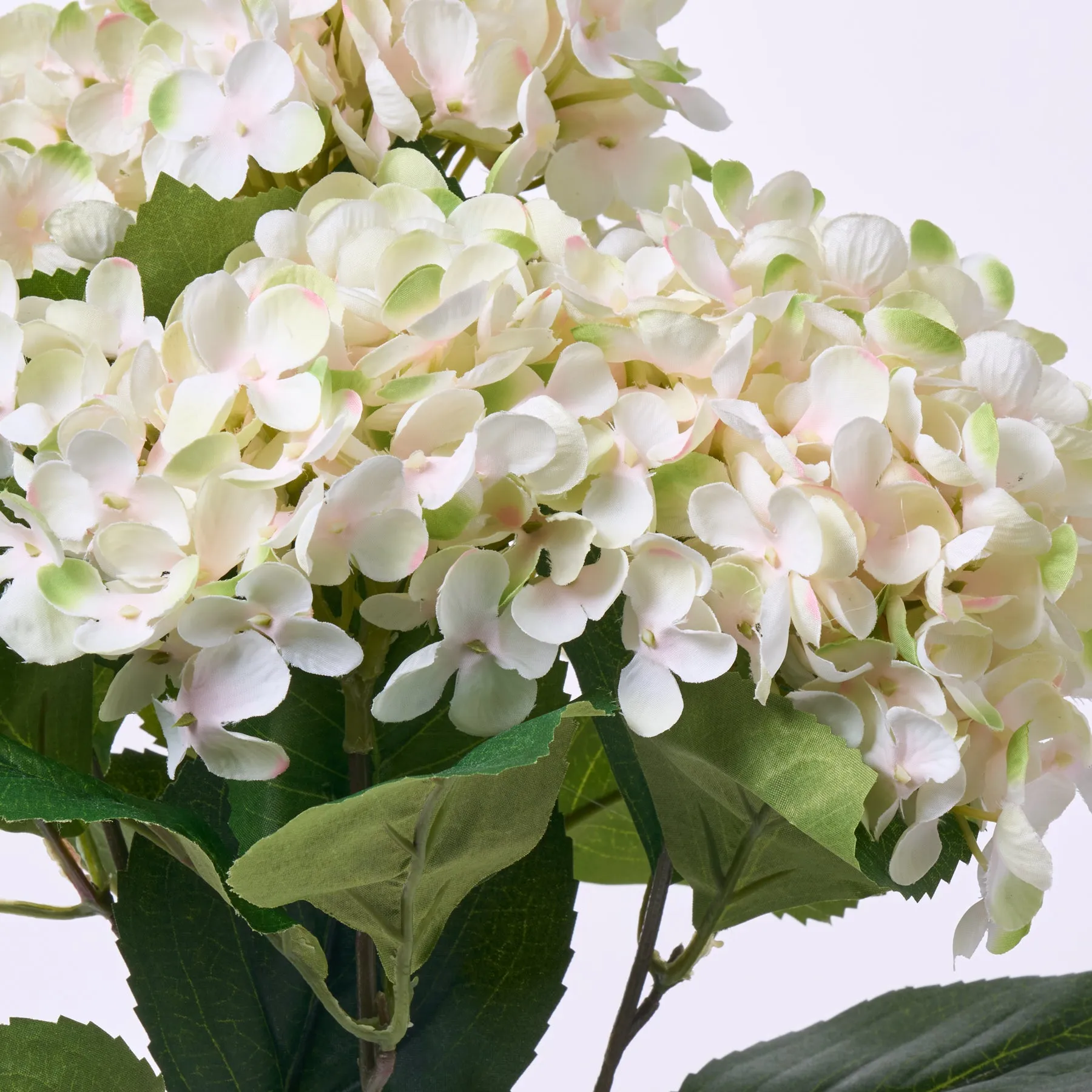 Cream Silk Hydrangea Blooms Faux Bush Stem Bouquet - 18"