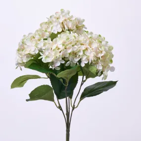 Cream Silk Hydrangea Blooms Faux Bush Stem Bouquet - 18"