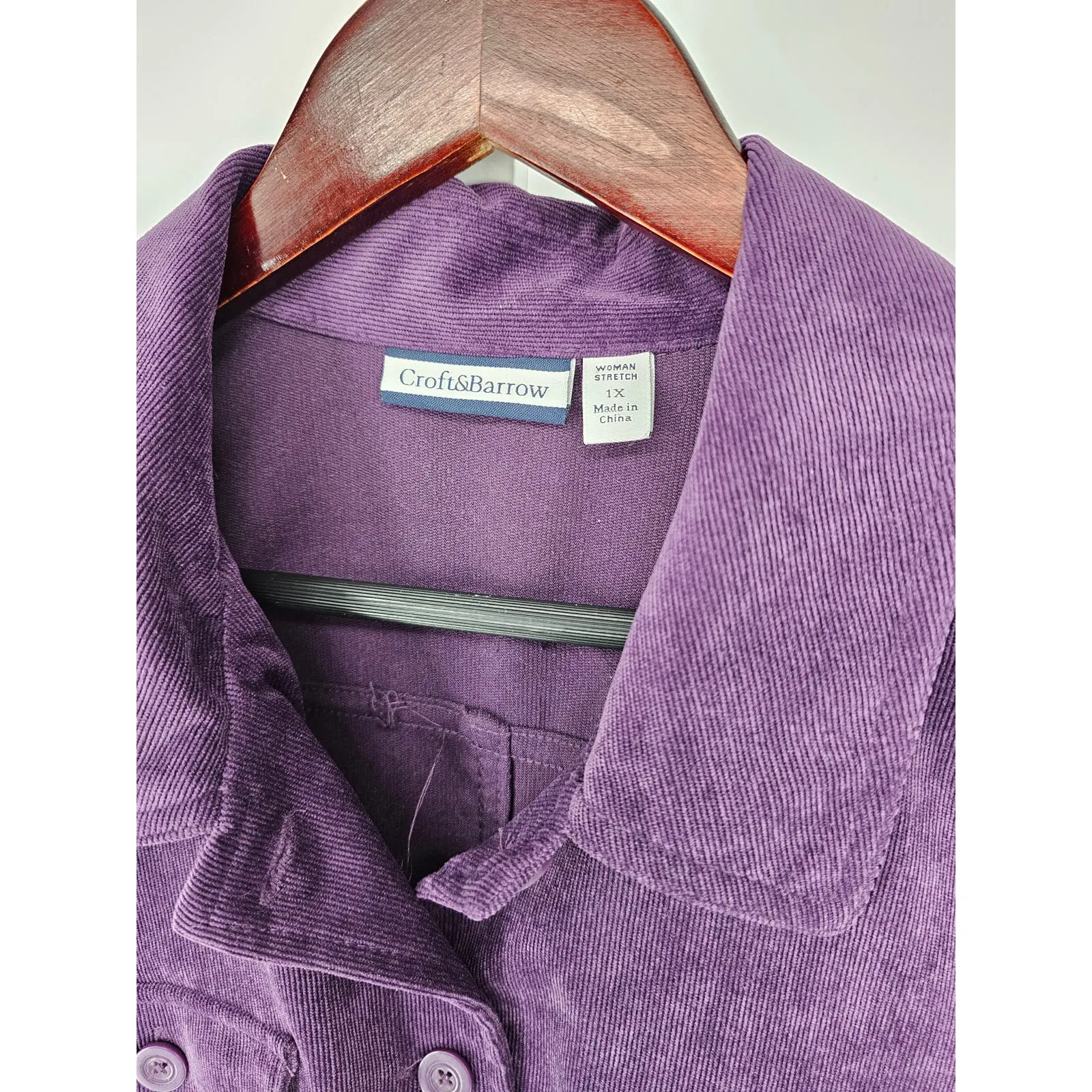 Croft & Barrow Womens Sz 1X Purple Corduroy Shacket Shirt Jacket Button Up