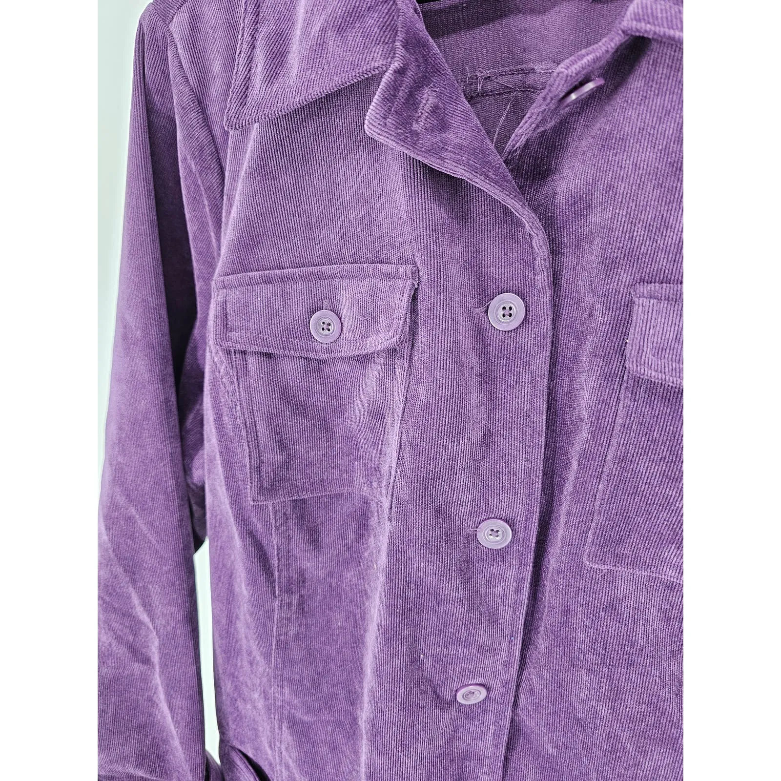 Croft & Barrow Womens Sz 1X Purple Corduroy Shacket Shirt Jacket Button Up