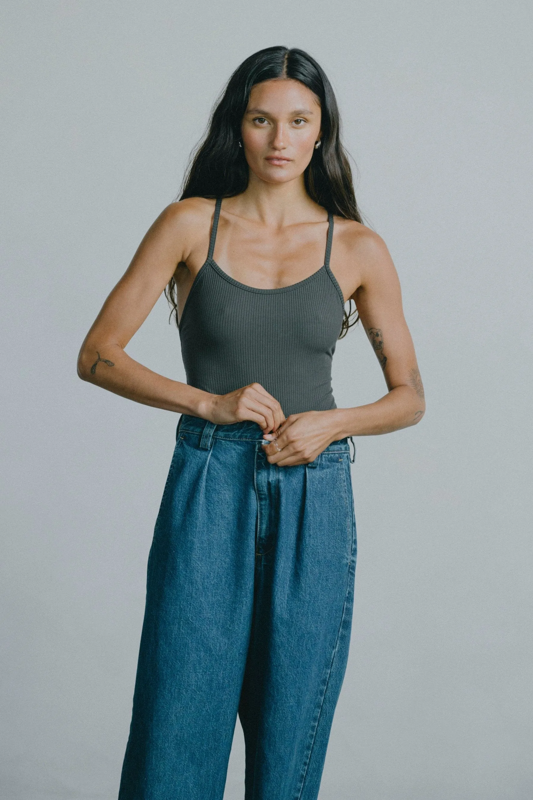 Crossback Bodysuit, Tencel Rib, Eucalyptus