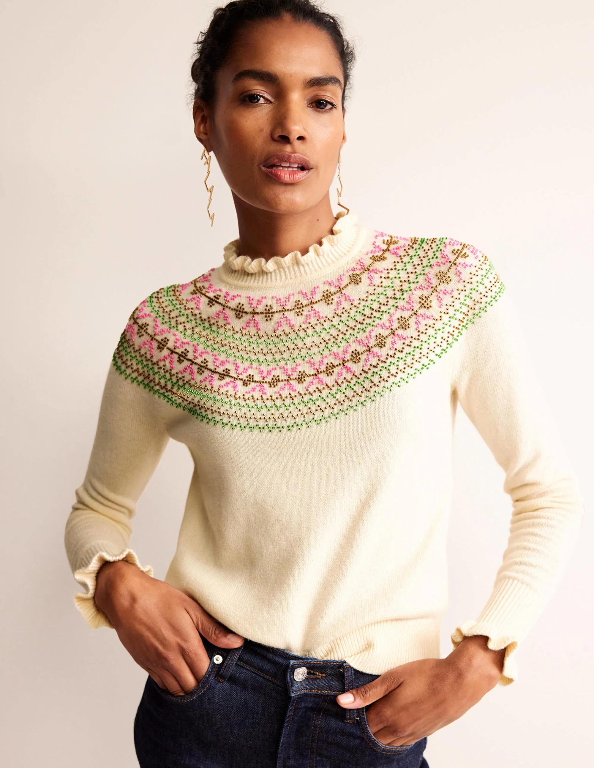 Embellished Yoke Jumper-Ivory