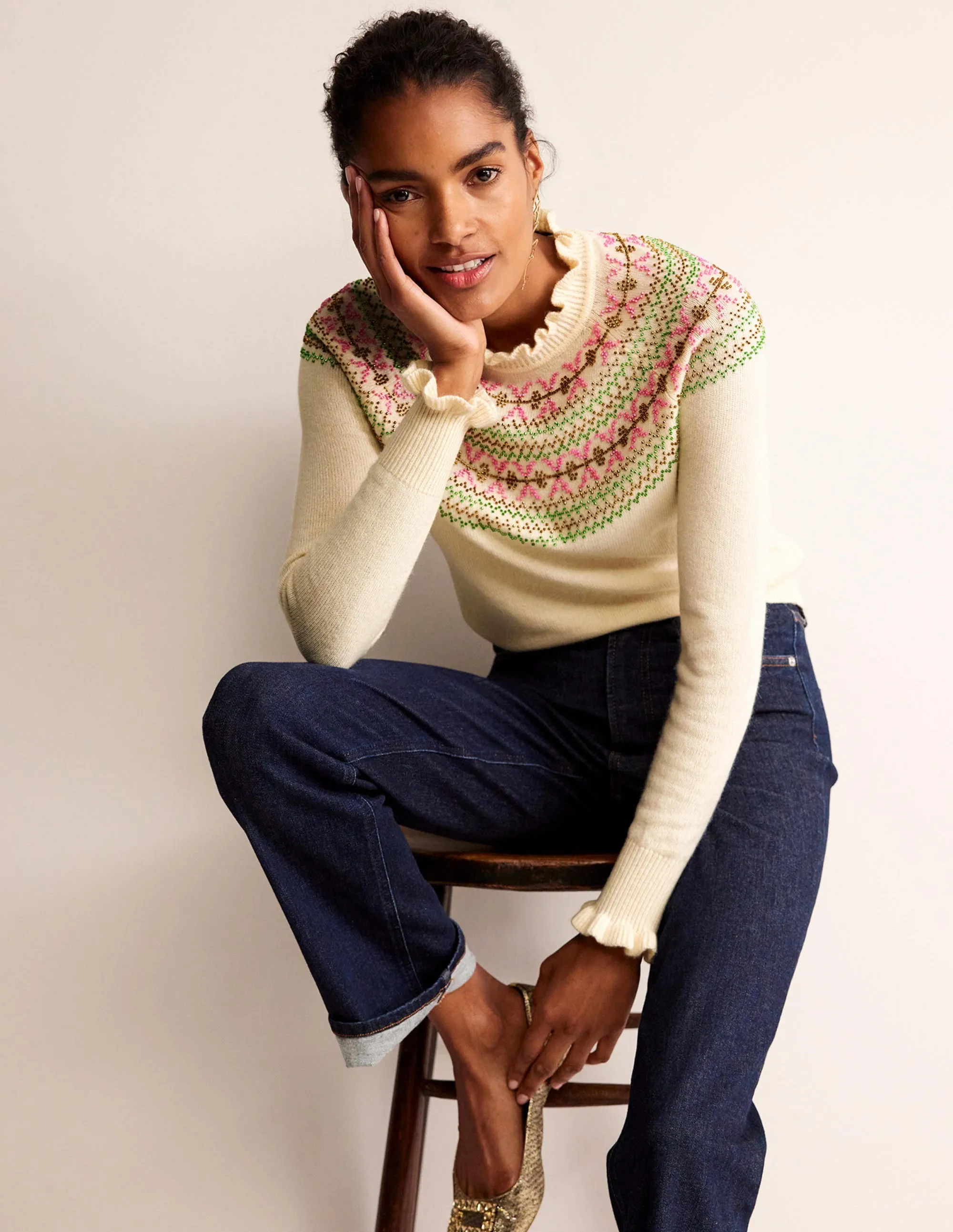 Embellished Yoke Jumper-Ivory