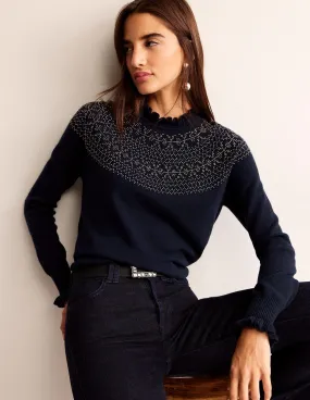 Embellished Yoke Jumper-Navy