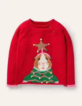 Fun Festive Jumper-Rockabilly Red Guinea Pig