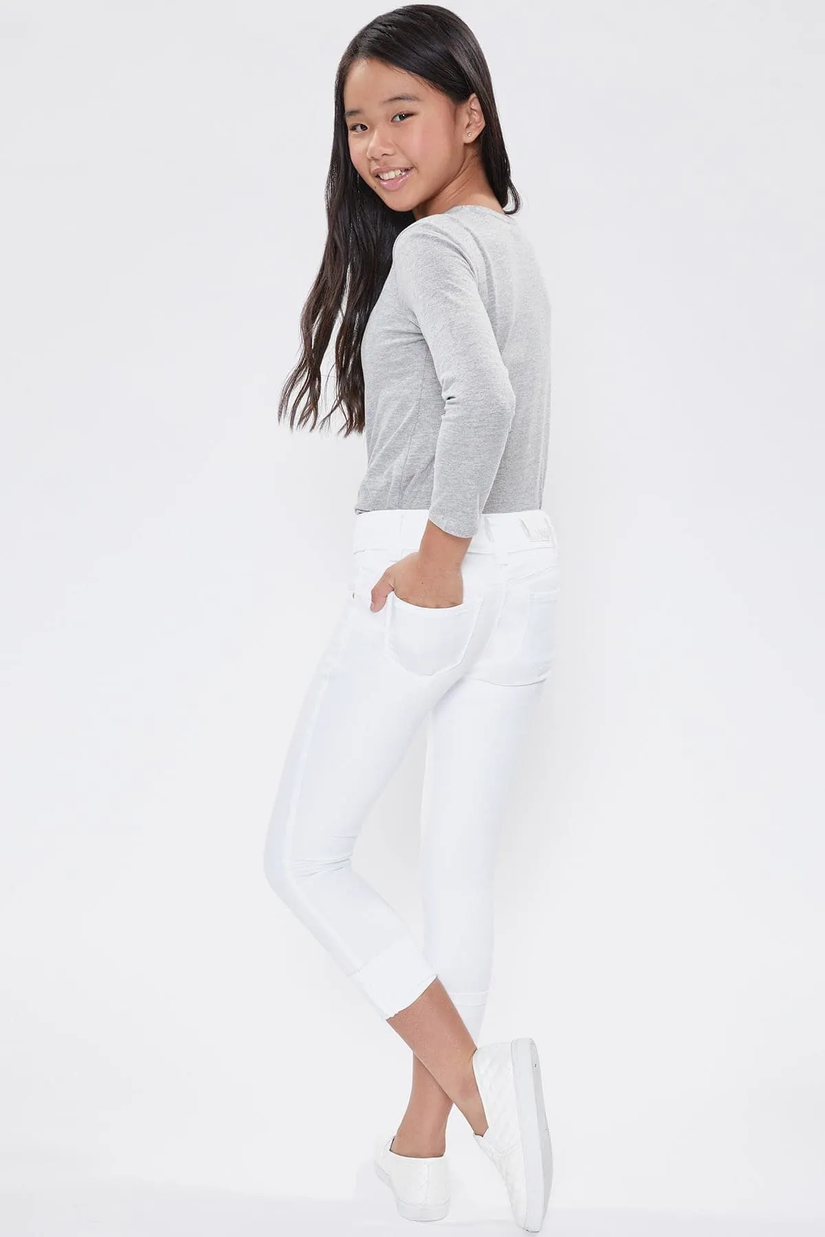 Girls 2 Button Skinny Jeans With Optional Cuff