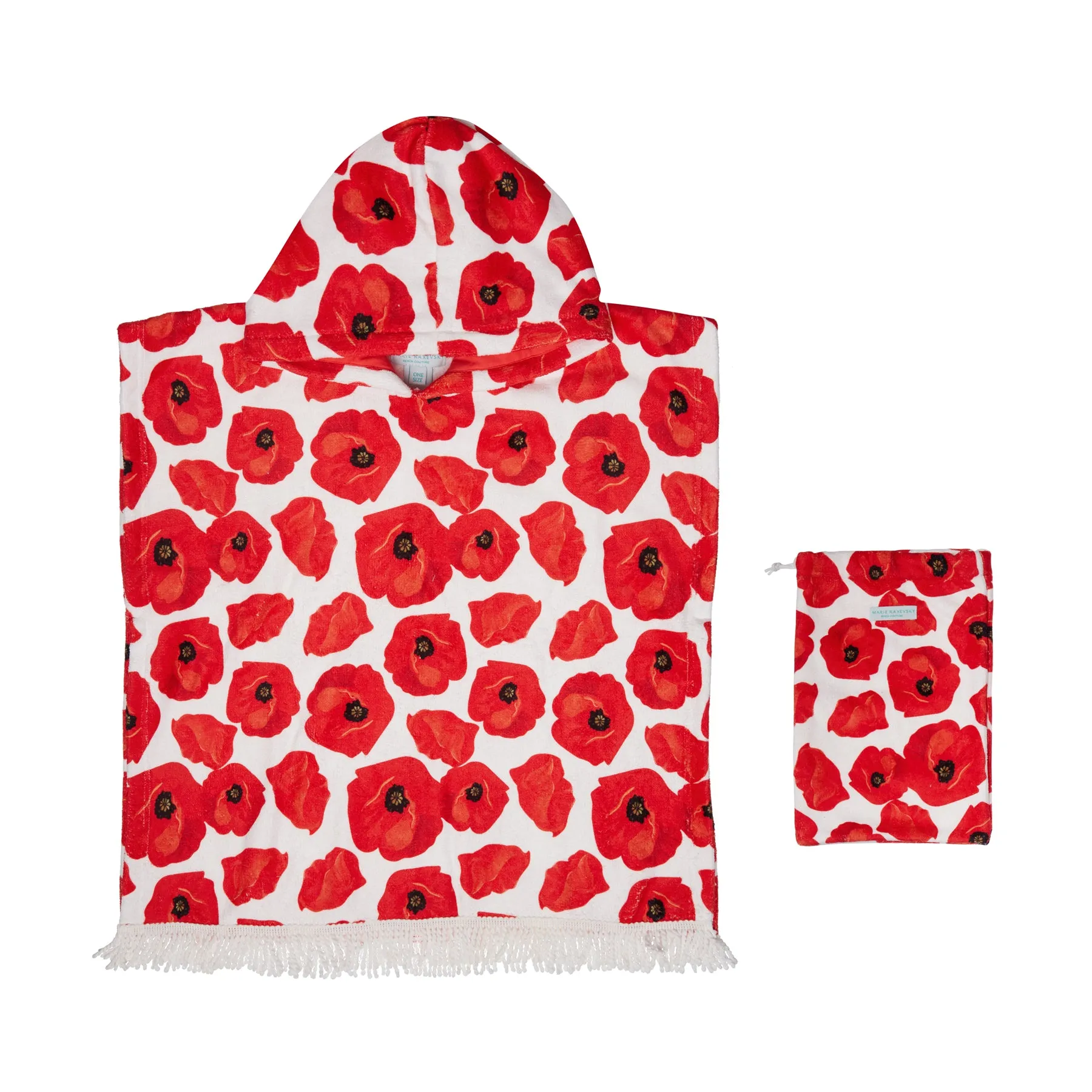 GIRL'S HOODED TERRY PONCHO POPPY