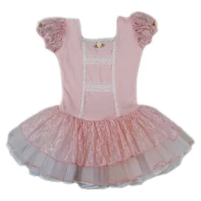 Girls Peach Lace Short Sleeve Fluffy Ballet Dress S (9-24M)-XL (6-8)