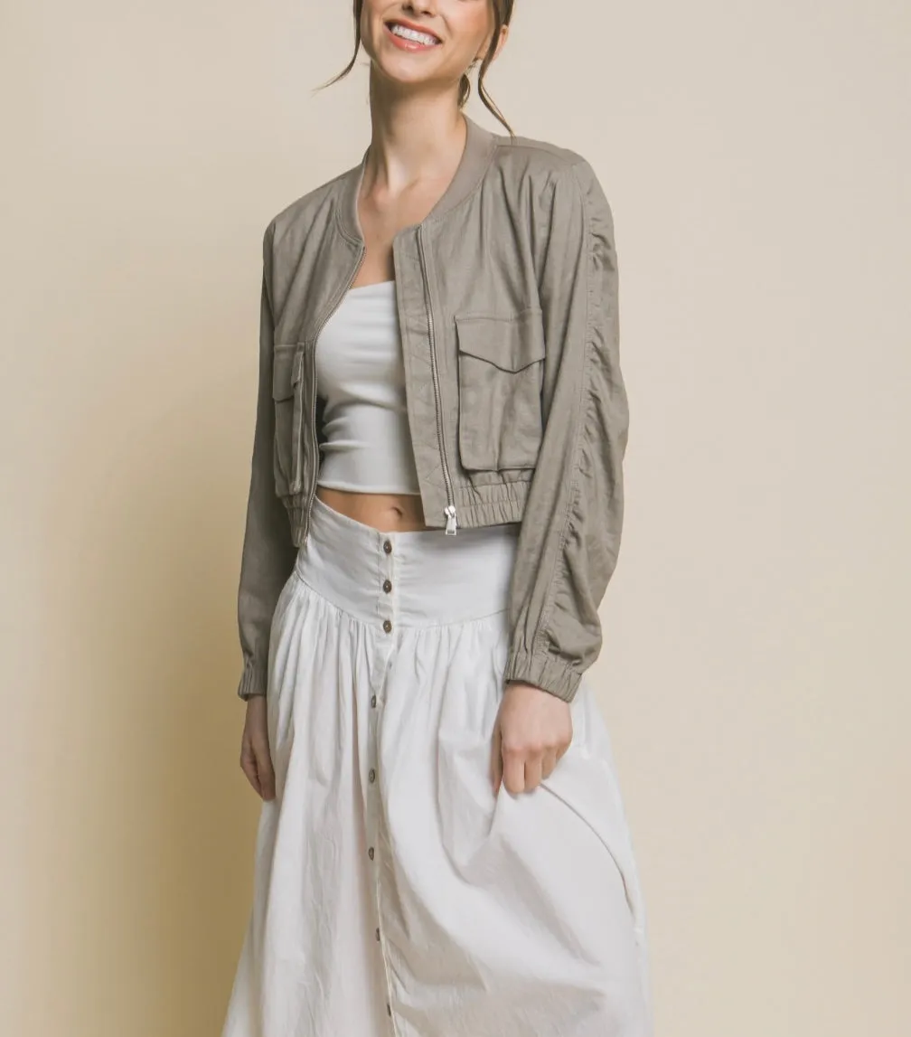 Gray Stone Linen Bomber Jacket