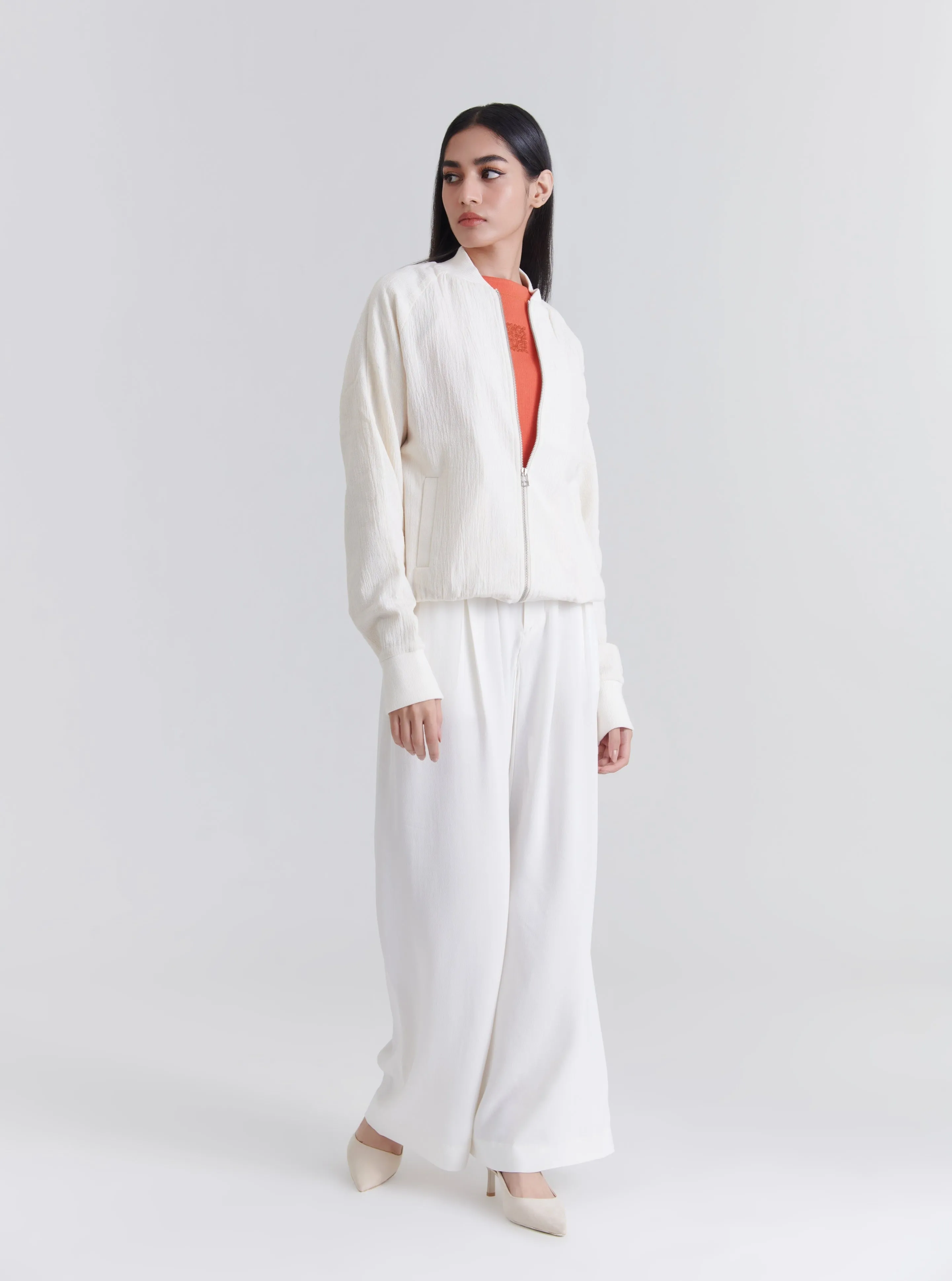 Heron-Lily Crepe Bomber