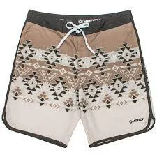 HOOEY MENS SHAKA BROWN/CREAM W/AZTEC PATTERN BOARD SHORTS