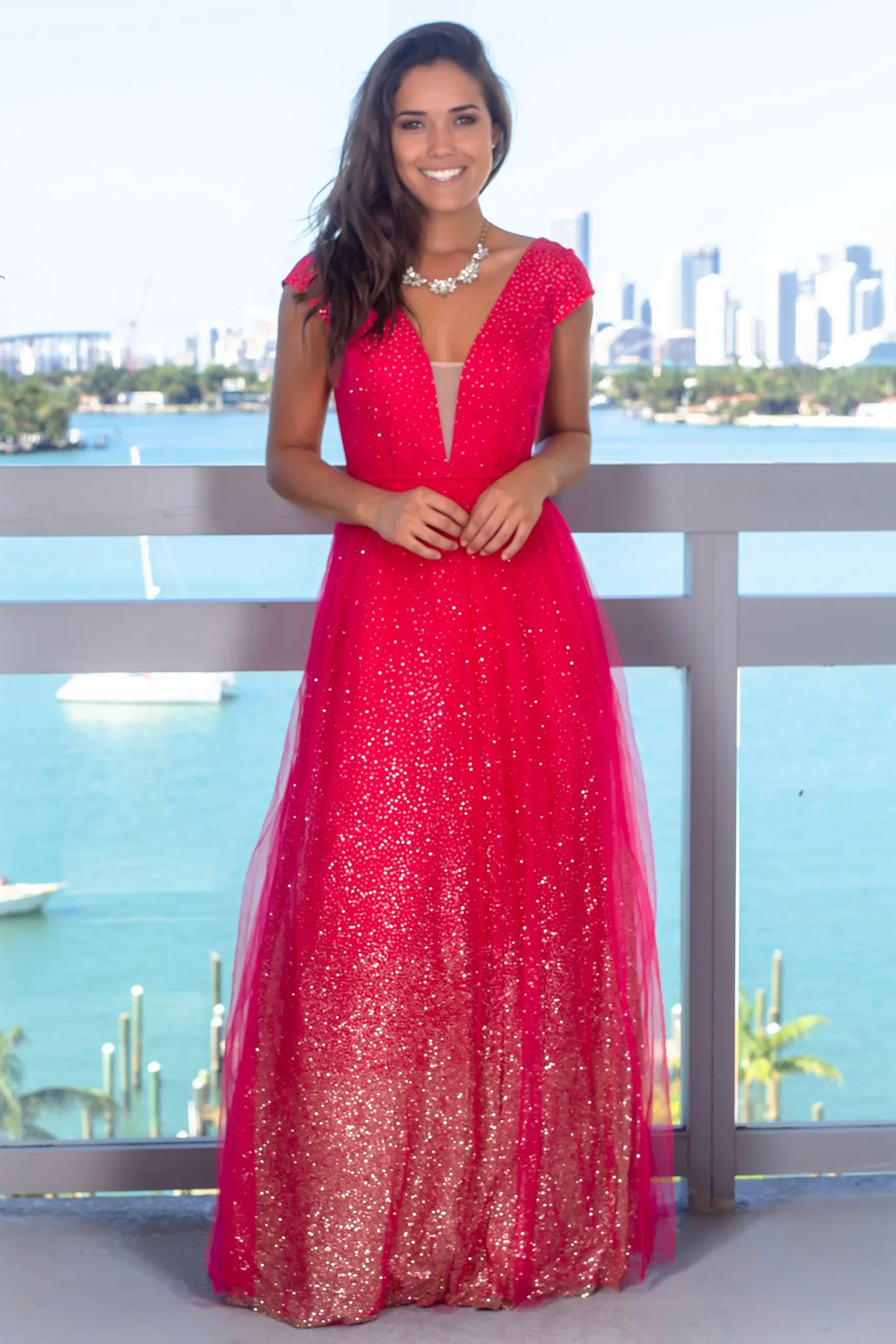 Hot Pink Glitter Maxi Dress