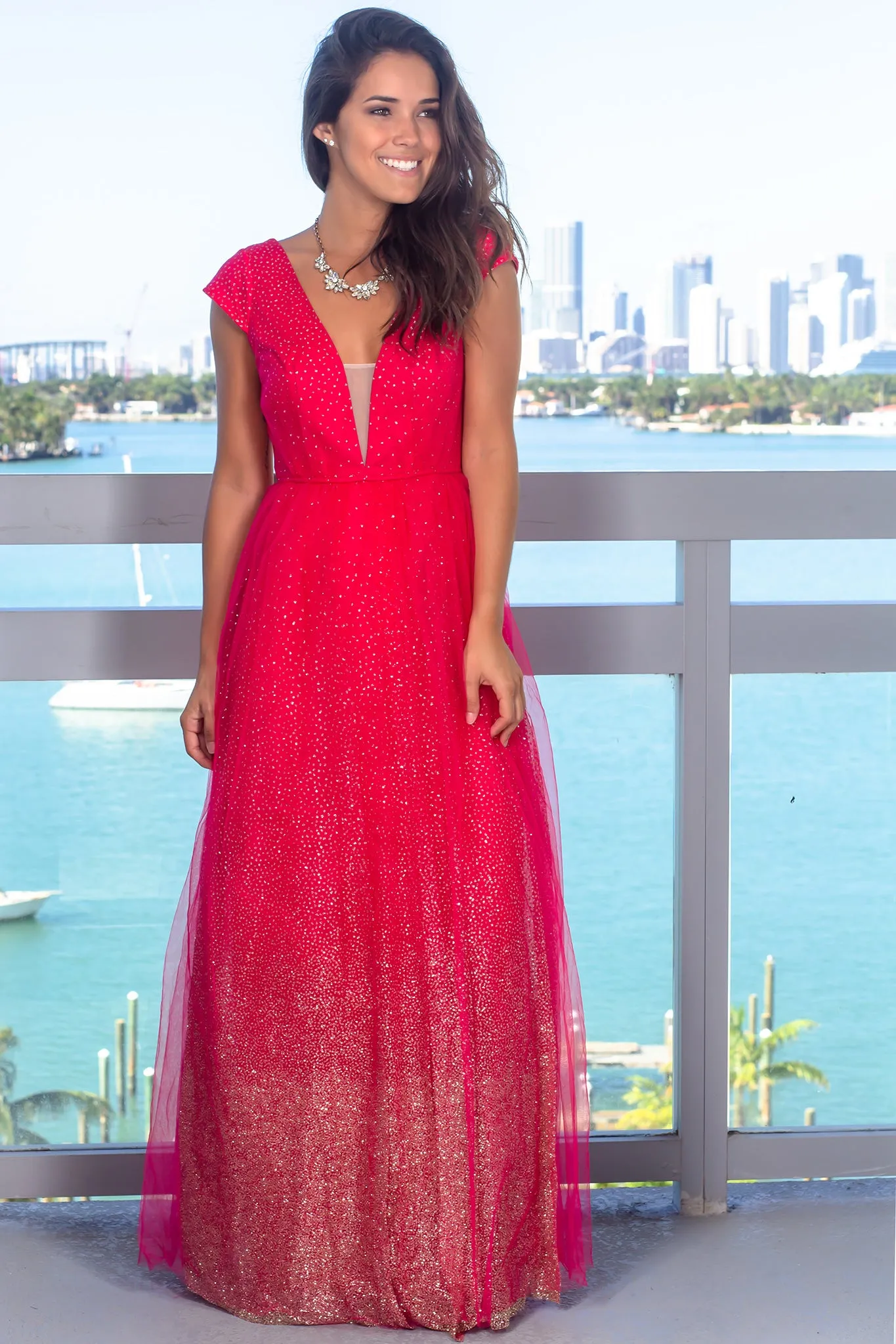 Hot Pink Glitter Maxi Dress